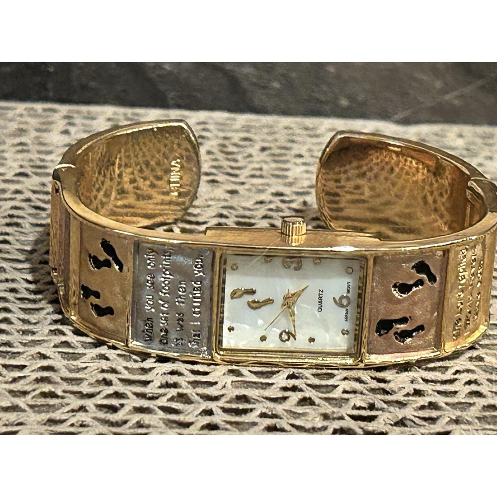 VTG CATO Quartz‎ Watch Cream Dial Stainless Steel Gold Cuff Band Works